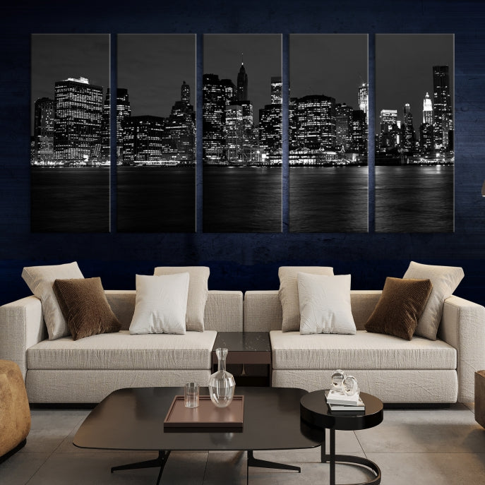 New York City Skyline Wall Art Canvas Print Black and White Cityscape Print