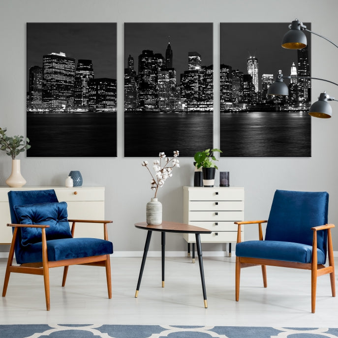 New York City Skyline Wall Art Canvas Print Black and White Cityscape Print