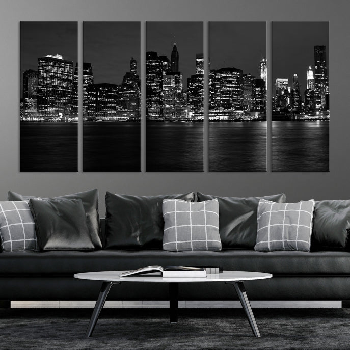 New York City Skyline Wall Art Canvas Print Black and White Cityscape Print