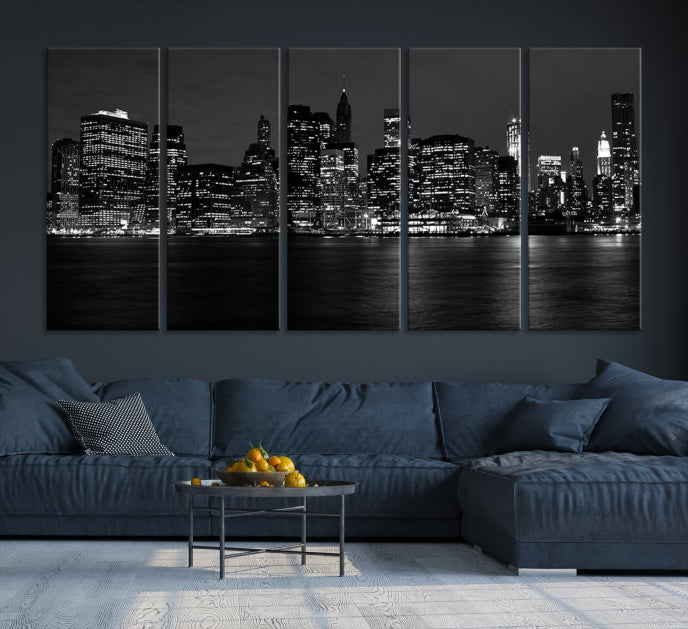 New York City Skyline Wall Art Canvas Print Black and White Cityscape Print