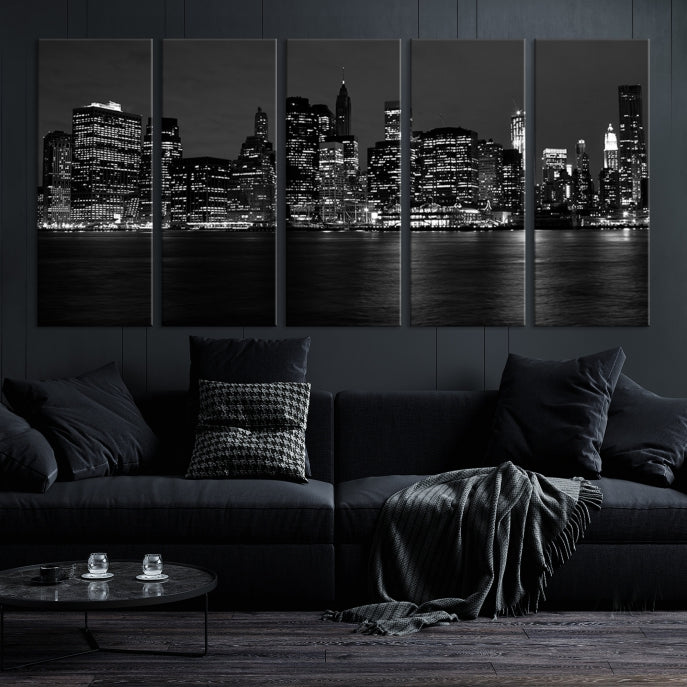 New York City Skyline Wall Art Canvas Print Black and White Cityscape Print