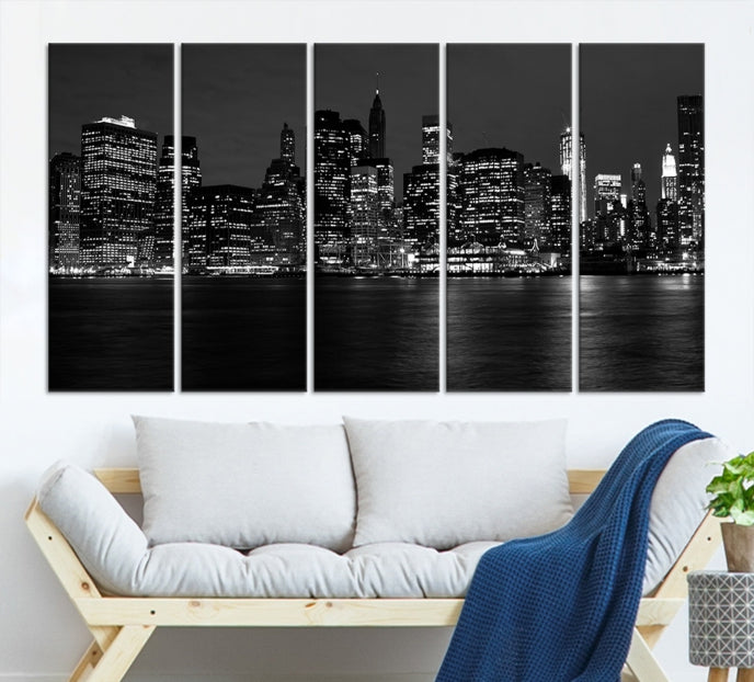 New York City Skyline Wall Art Canvas Print Black and White Cityscape Print