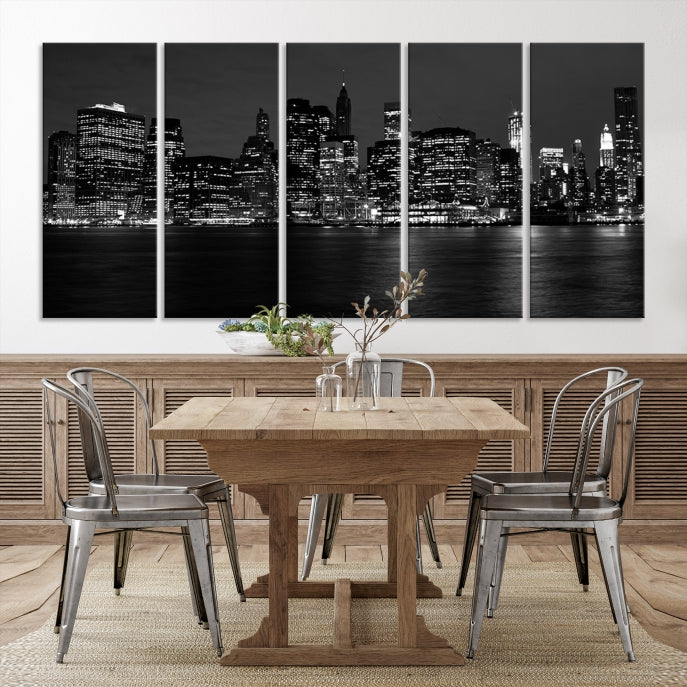 New York City Skyline Wall Art Canvas Print Black and White Cityscape Print