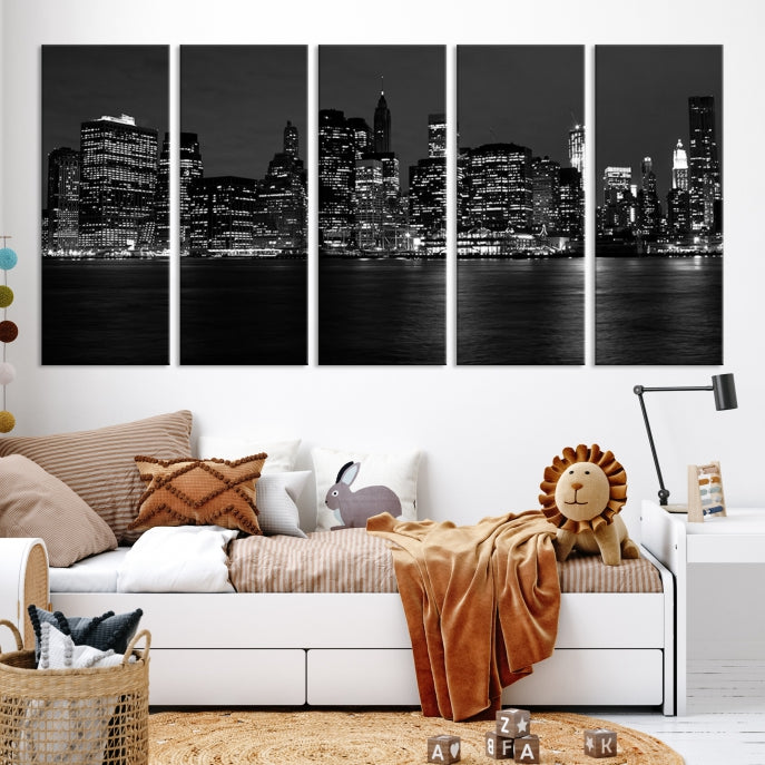 New York City Skyline Wall Art Canvas Print Black and White Cityscape Print