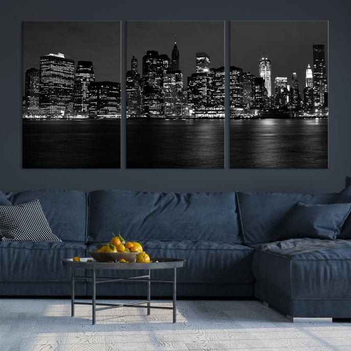 New York City Skyline Wall Art Canvas Print Black and White Cityscape Print