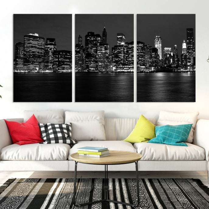 New York City Skyline Wall Art Canvas Print Black and White Cityscape Print