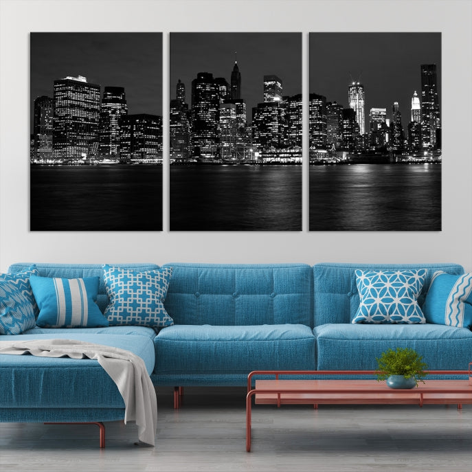 New York City Skyline Wall Art Canvas Print Black and White Cityscape Print