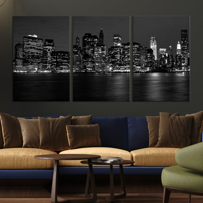 New York City Skyline Wall Art Canvas Print Black and White Cityscape Print