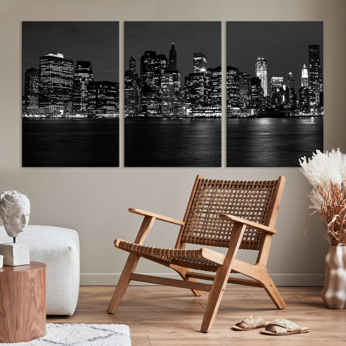 New York City Skyline Wall Art Canvas Print Black and White Cityscape Print