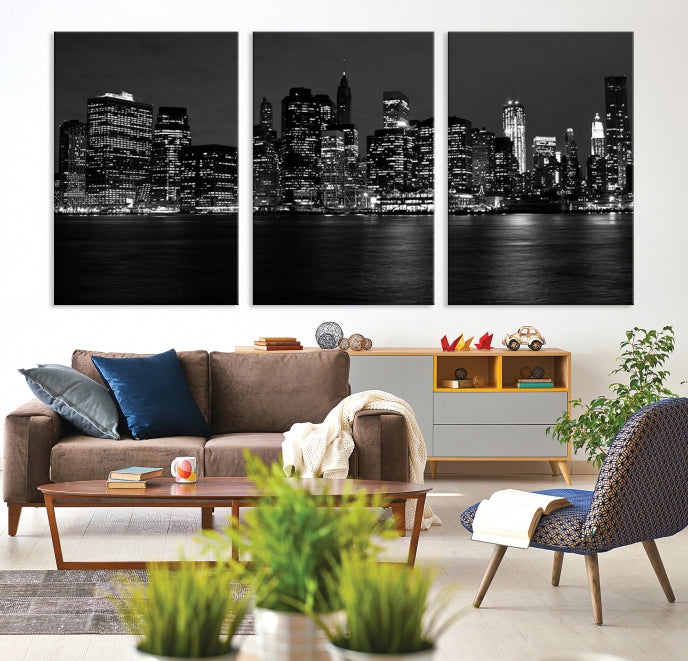 New York City Skyline Wall Art Canvas Print Black and White Cityscape Print