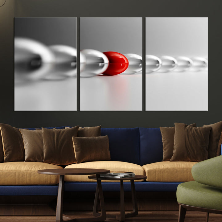 Newton's Cradle Gray and Red Wall Art Canvas Print Ready to Hang