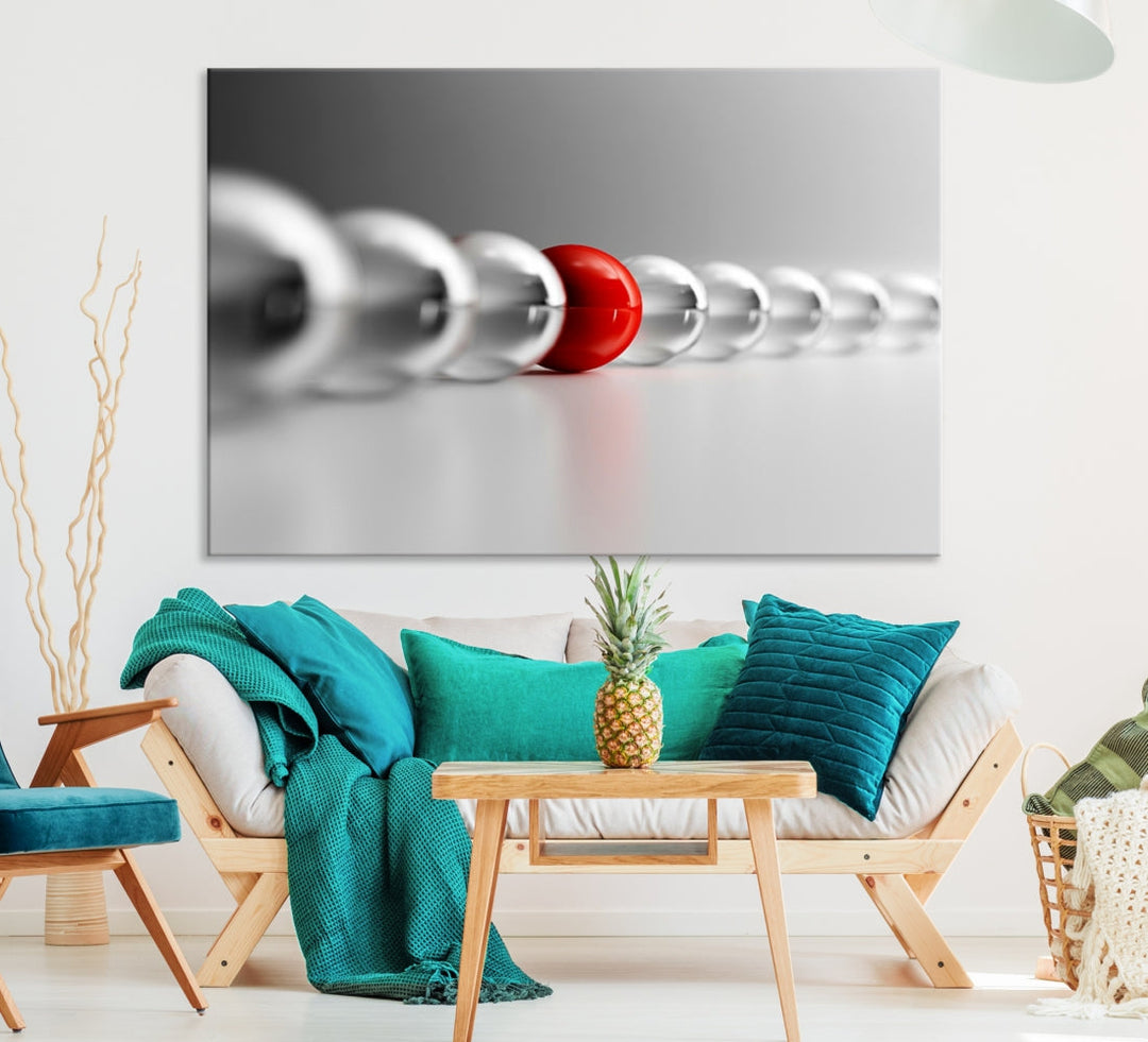 Newton's Cradle Gray and Red Wall Art Canvas Print Ready to Hang