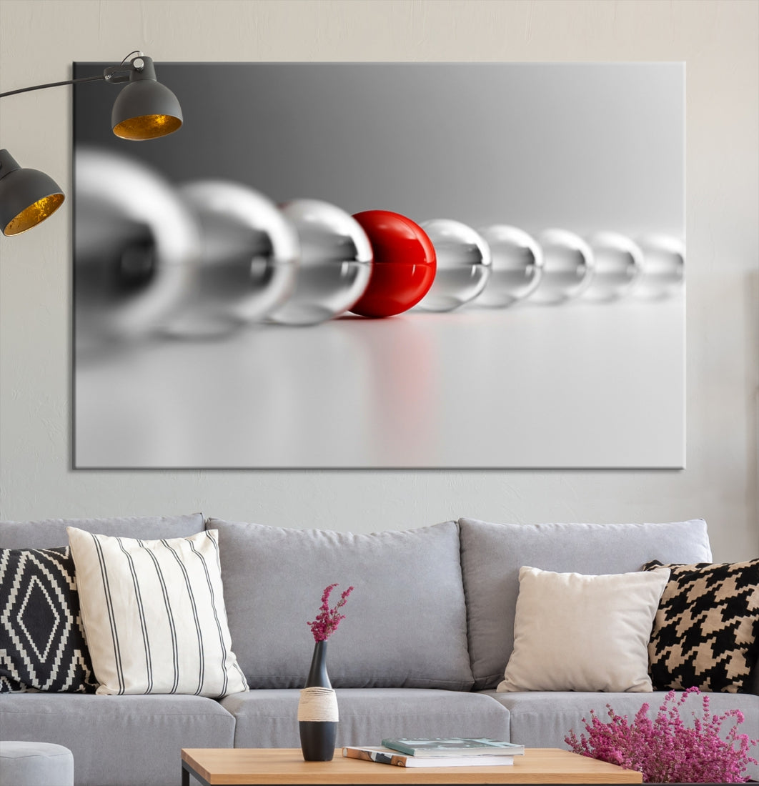 Newton's Cradle Gray and Red Wall Art Canvas Print Ready to Hang