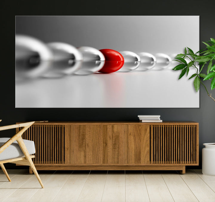 Newton's Cradle Gray and Red Wall Art Canvas Print Ready to Hang