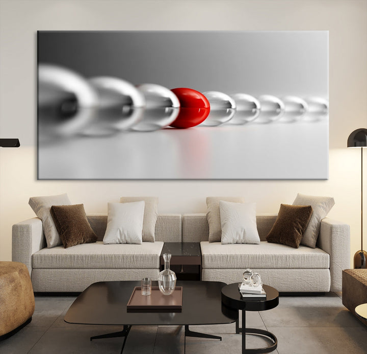 Newton's Cradle Gray and Red Wall Art Canvas Print Ready to Hang