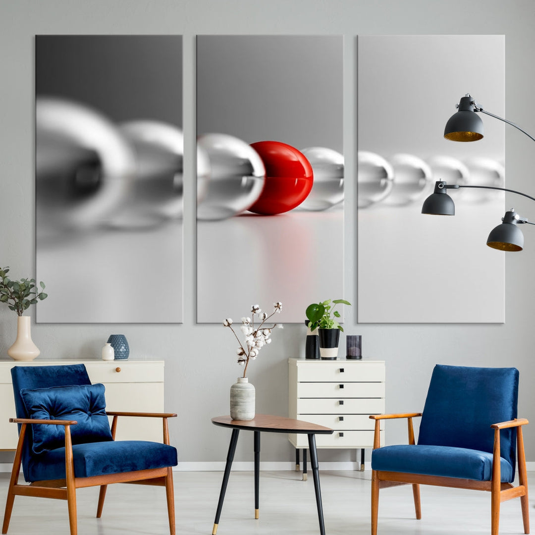 Newton's Cradle Gray and Red Wall Art Canvas Print Ready to Hang