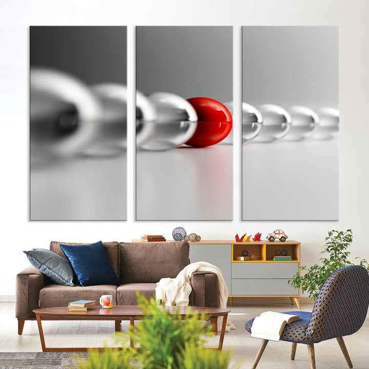 Newton's Cradle Gray and Red Wall Art Canvas Print Ready to Hang