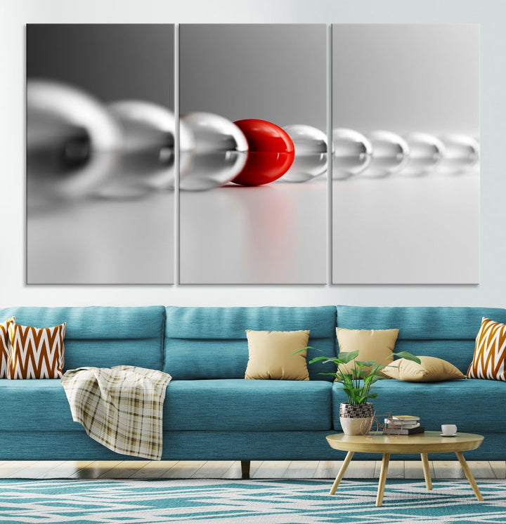 Newton's Cradle Gray and Red Wall Art Canvas Print Ready to Hang