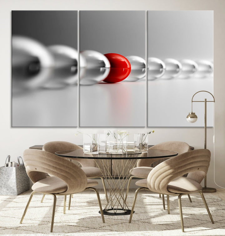 Newton's Cradle Gray and Red Wall Art Canvas Print Ready to Hang