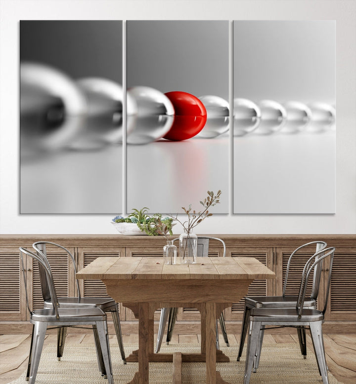 Newton's Cradle Gray and Red Wall Art Canvas Print Ready to Hang