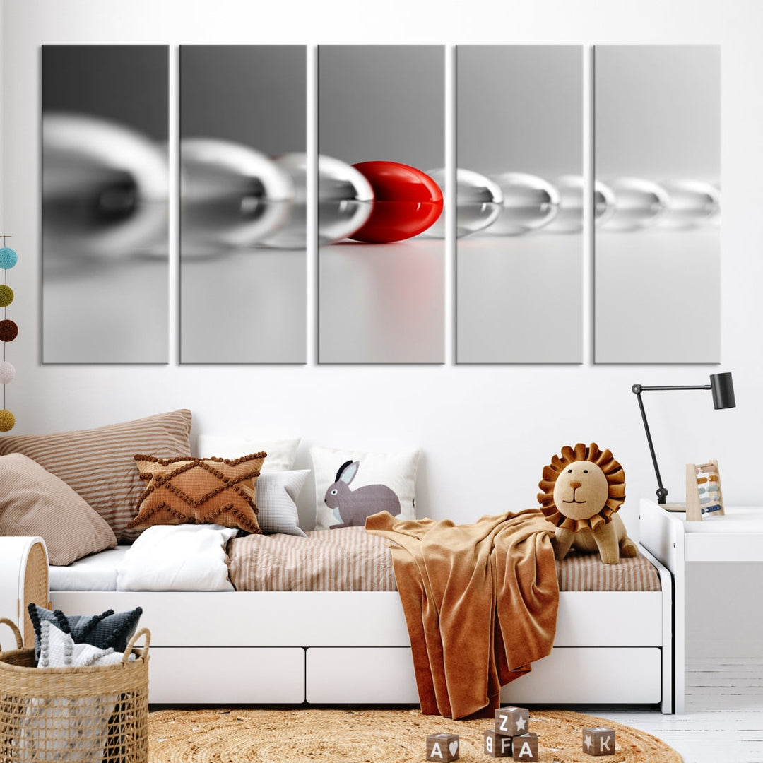 Newton's Cradle Gray and Red Wall Art Canvas Print Ready to Hang