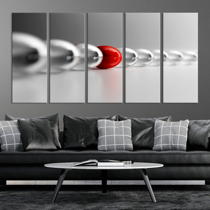 Newton's Cradle Gray and Red Wall Art Canvas Print Ready to Hang