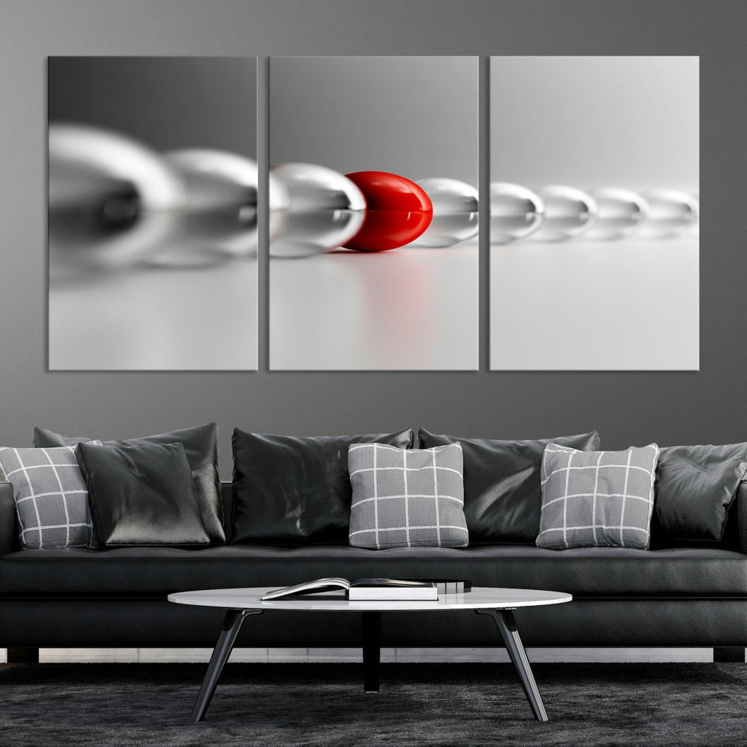 Newton's Cradle Gray and Red Wall Art Canvas Print Ready to Hang