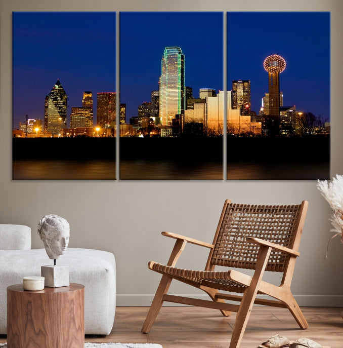 Night Blue Dallas Skyline Cityscape Large Wall Art Canvas Print