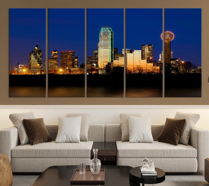 Night Blue Dallas Skyline Cityscape Large Wall Art Canvas Print