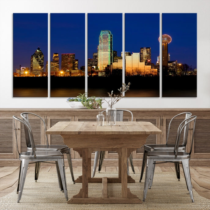 Night Blue Dallas Skyline Cityscape Large Wall Art Canvas Print