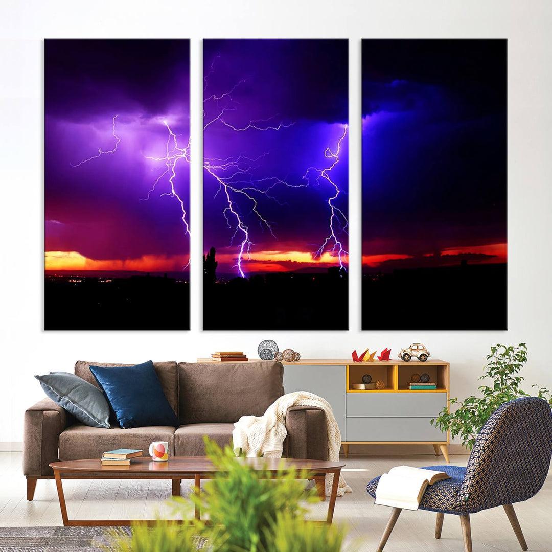 Night Lightning Storm Wall Art Canvas Print