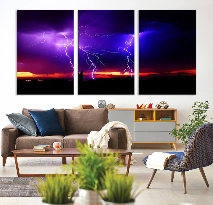 Night Lightning Storm Wall Art Canvas Print