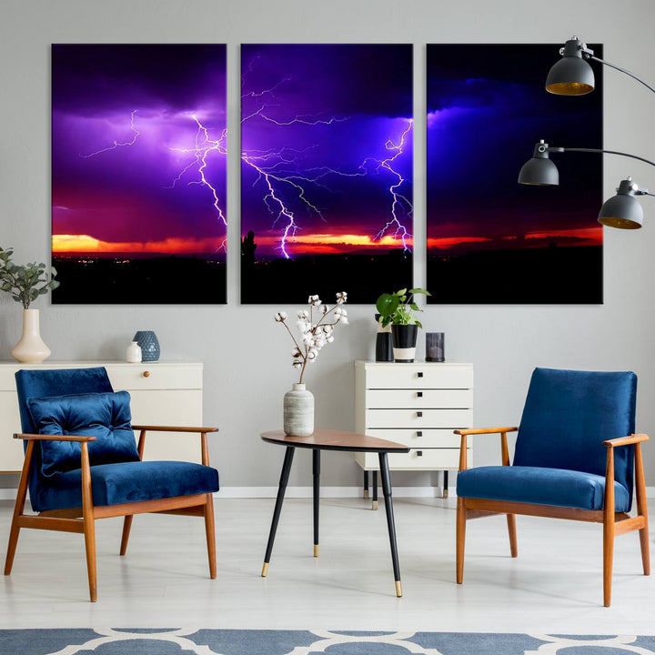 Night Lightning Storm Wall Art Canvas Print