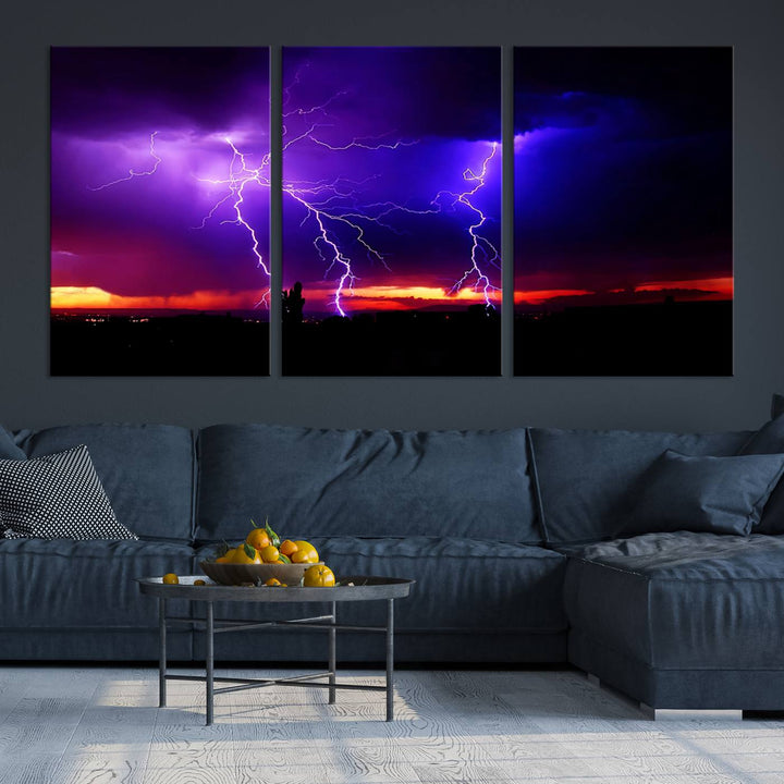 Night Lightning Storm Wall Art Canvas Print