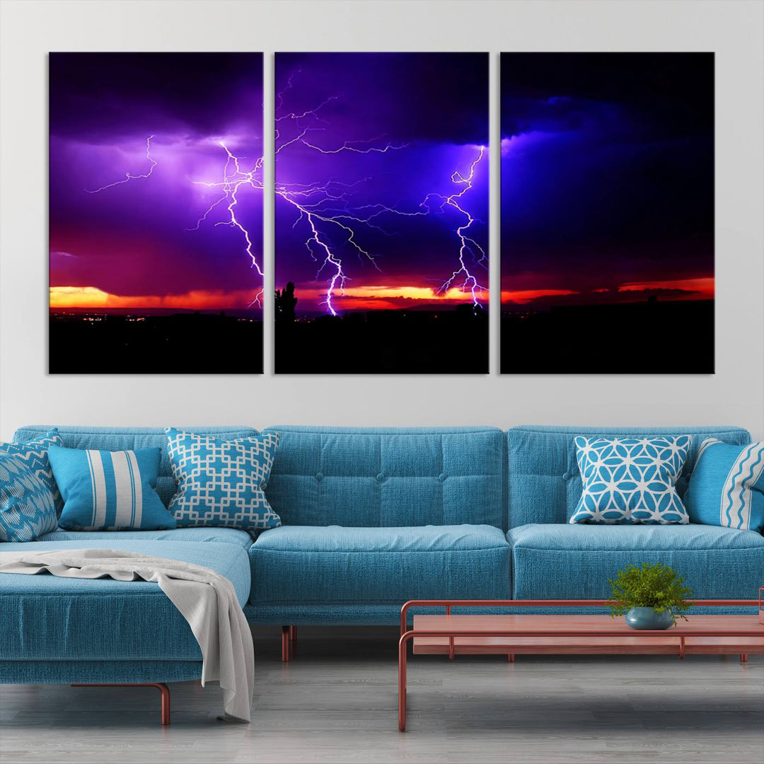 Night Lightning Storm Wall Art Canvas Print