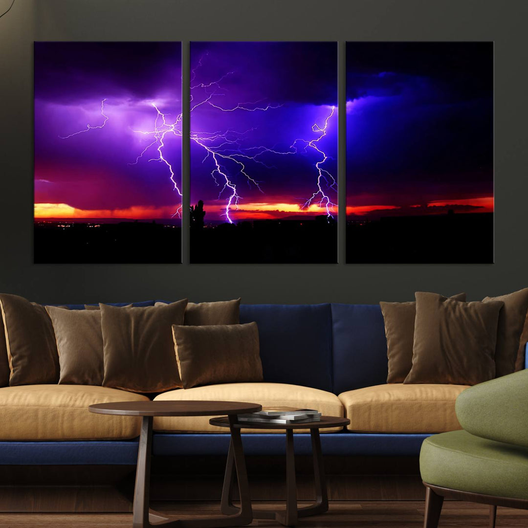 Night Lightning Storm Wall Art Canvas Print