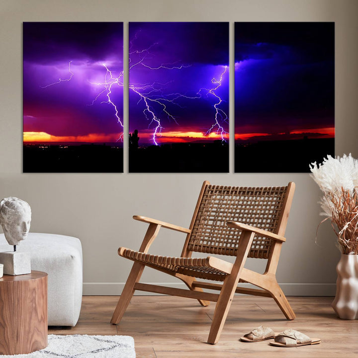 Night Lightning Storm Wall Art Canvas Print