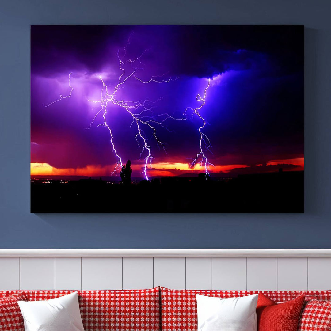 Night Lightning Storm Wall Art Canvas Print