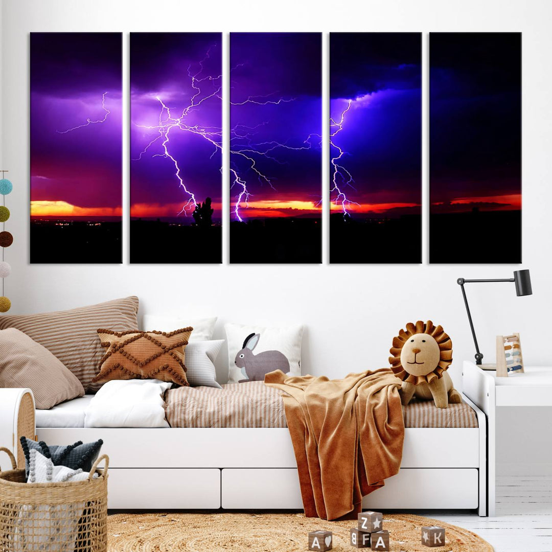 Night Lightning Storm Wall Art Canvas Print