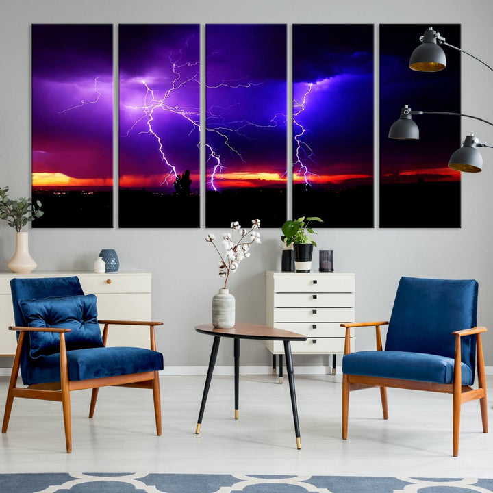 Night Lightning Storm Wall Art Canvas Print