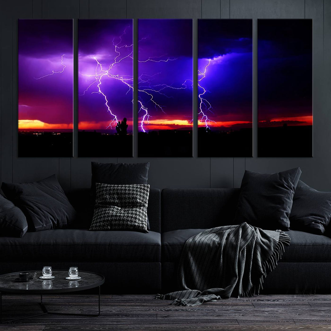 Night Lightning Storm Wall Art Canvas Print