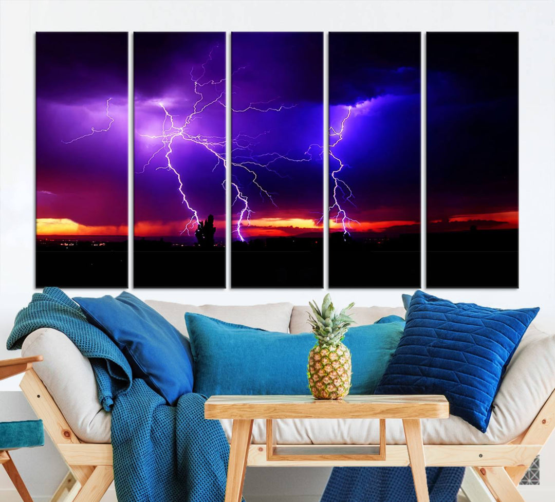 Night Lightning Storm Wall Art Canvas Print