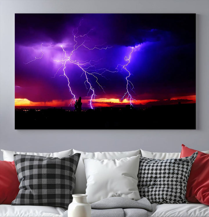 Night Lightning Storm Wall Art Canvas Print