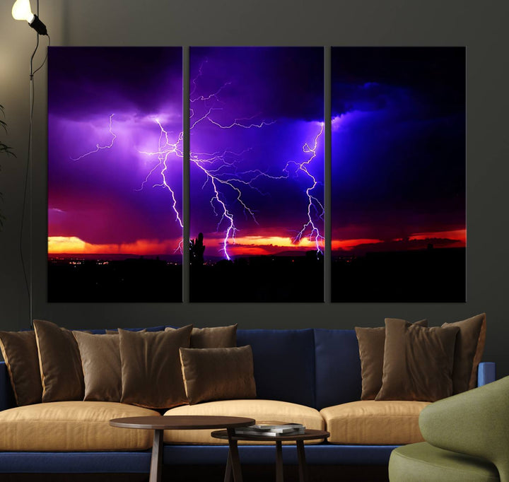 Night Lightning Storm Wall Art Canvas Print