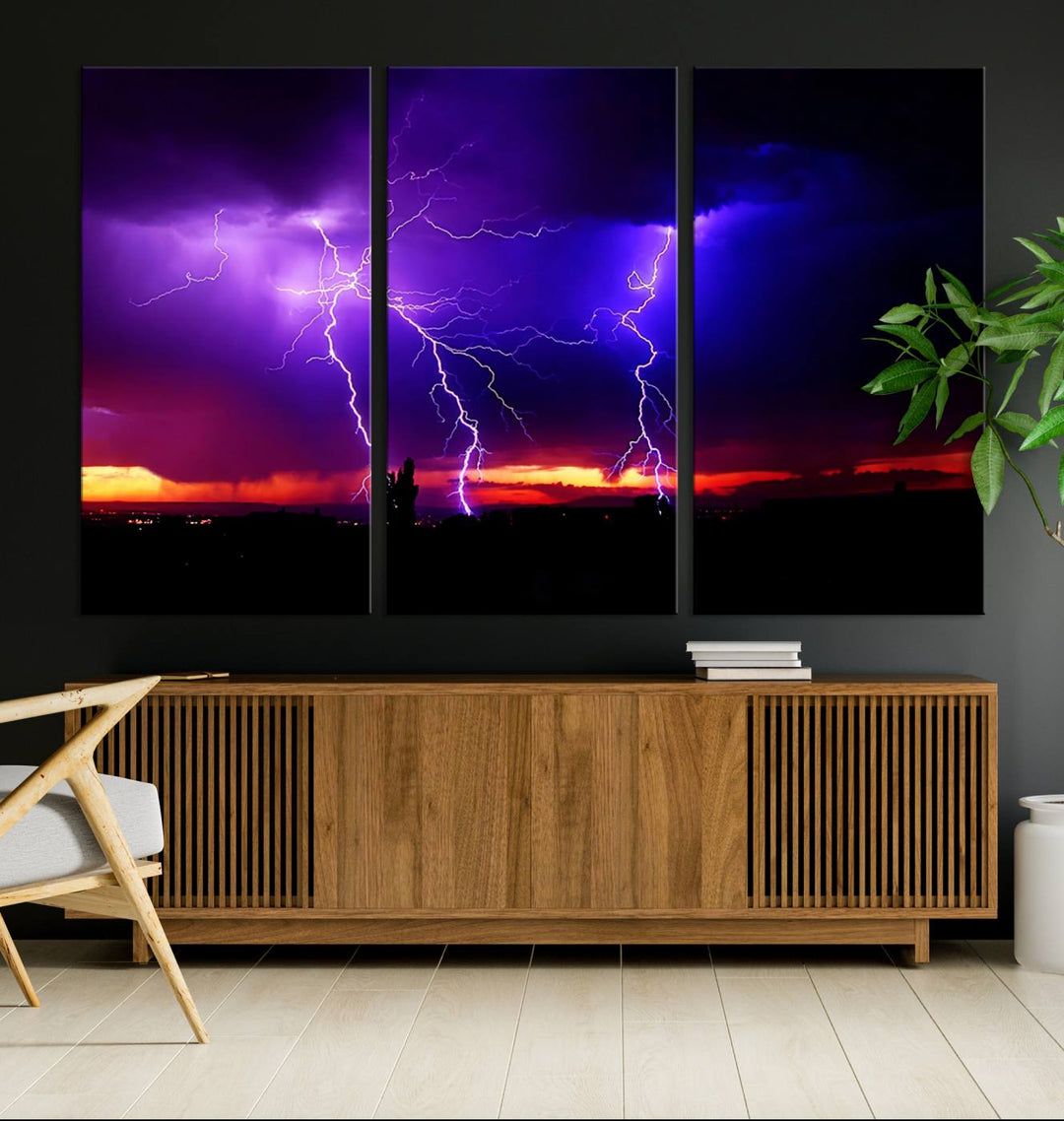 Night Lightning Storm Wall Art Canvas Print