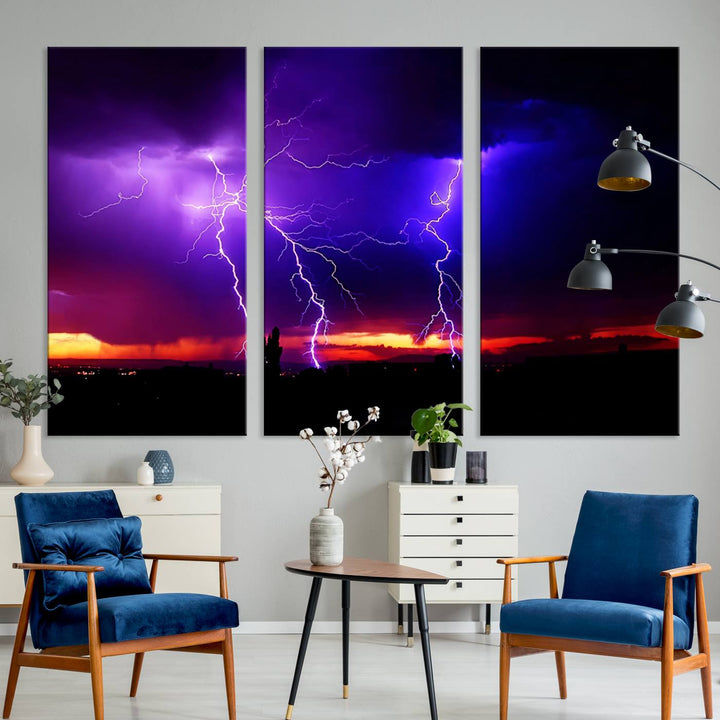 Night Lightning Storm Wall Art Canvas Print