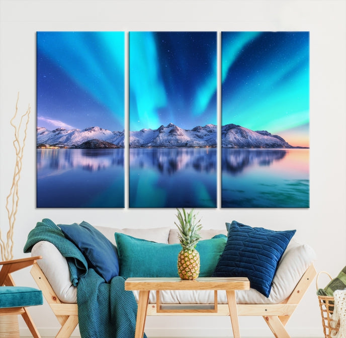 Northern Lights above Mountain Large Wall Art Canvas Print