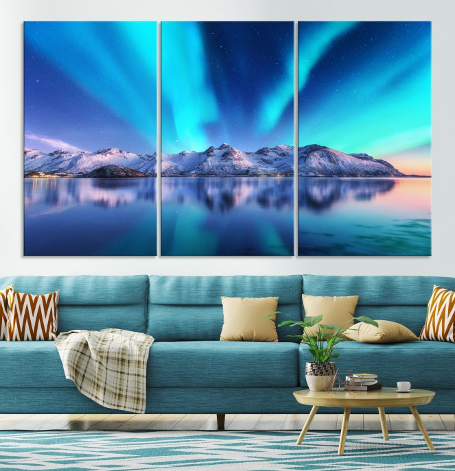 Northern Lights above Mountain Large Wall Art Canvas Print