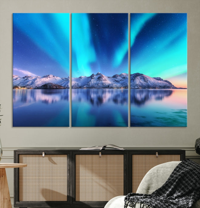 Northern Lights above Mountain Large Wall Art Canvas Print