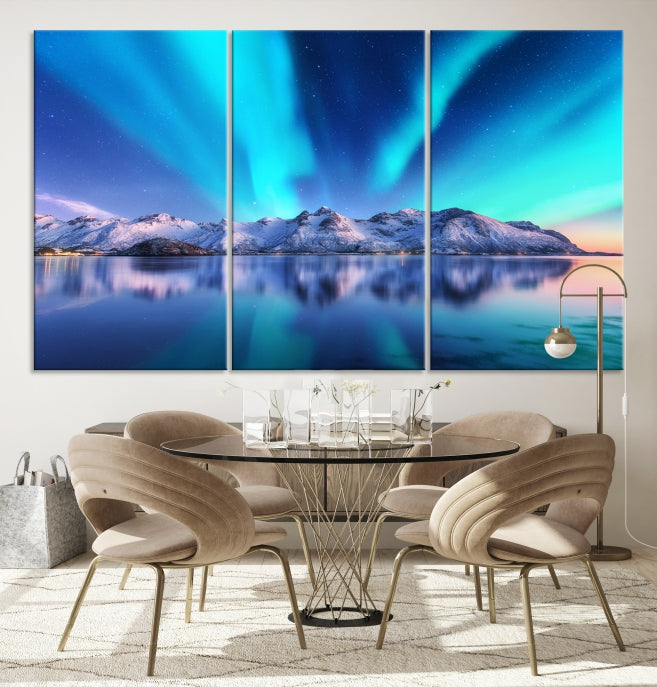 Northern Lights above Mountain Large Wall Art Canvas Print